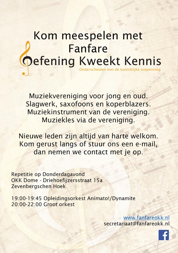Fanfare OKK zoekt nieuwe leden